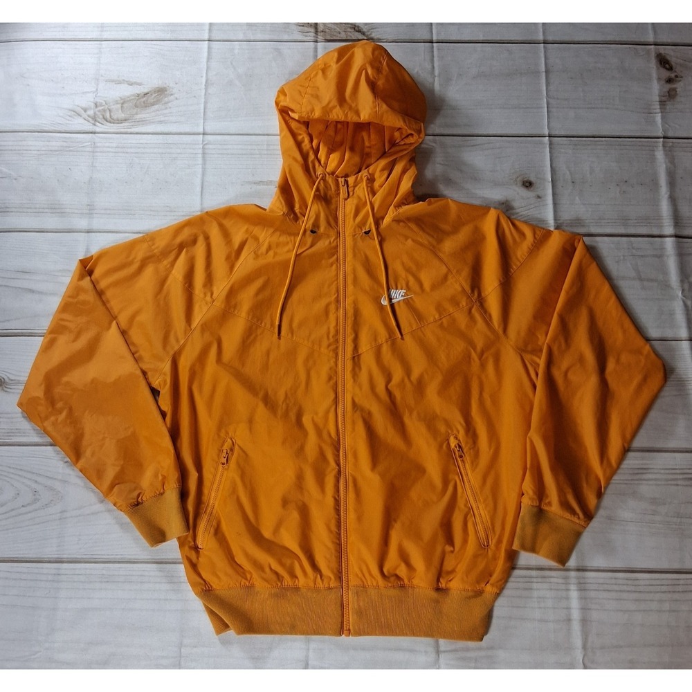 Nike Men's S Orange Full Zip Hooded Windbreaker Jacket Mesh Lined Lightweight